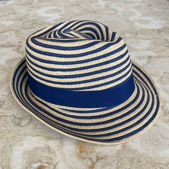 Papillon Panama Style Hat Blue and Straw Colored Stripes 100% Recycled - Picture 10 of 10